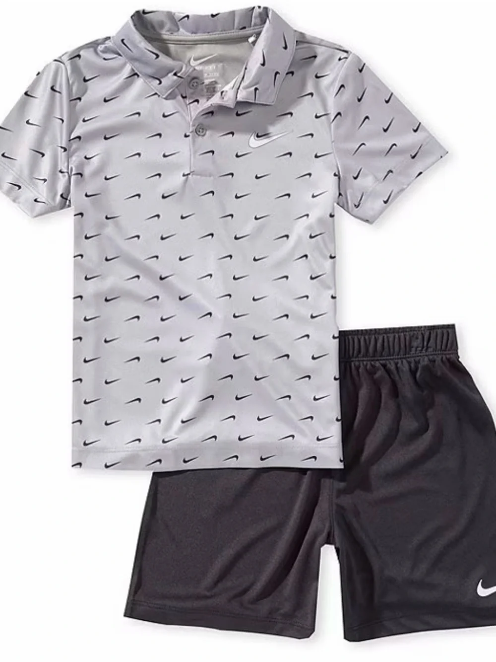 Boys Short-Sleeve Swoosh-Printed Polo Shirt & Solid Shorts Set